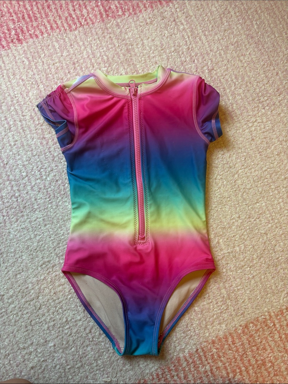 Tea Collection Kids Rainbow Zip-Front One-Piece Swim - Pink, Blue, Green, Yellow